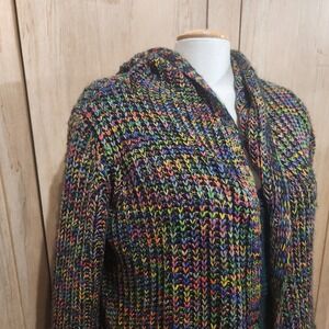 Dreamers Rainbow Space Dye Hooded Cardigan Sweater Multi Color Small